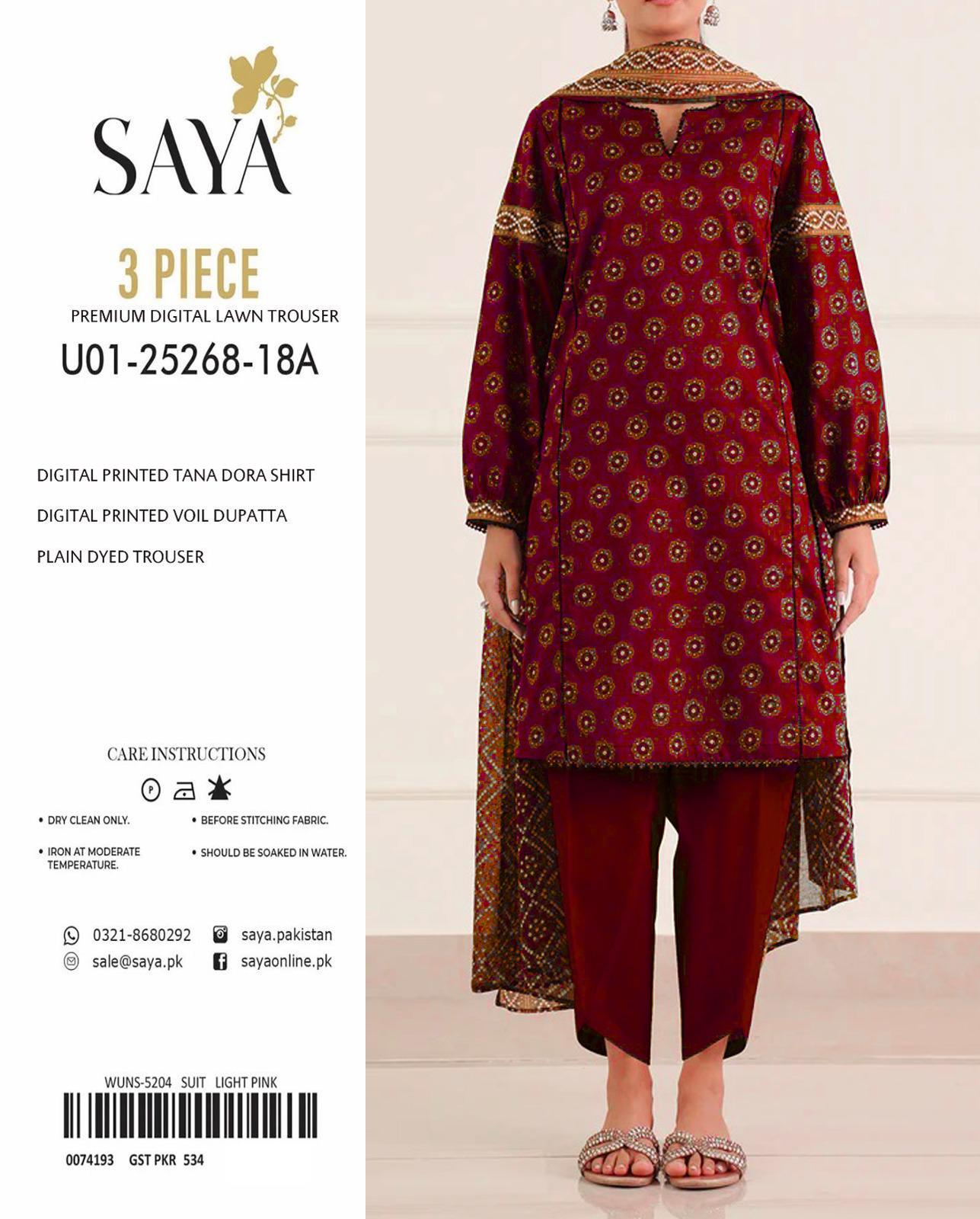 🌸 Elegant 3-Piece Saya Tana Dora Lawn Suit for Women – Unstitched