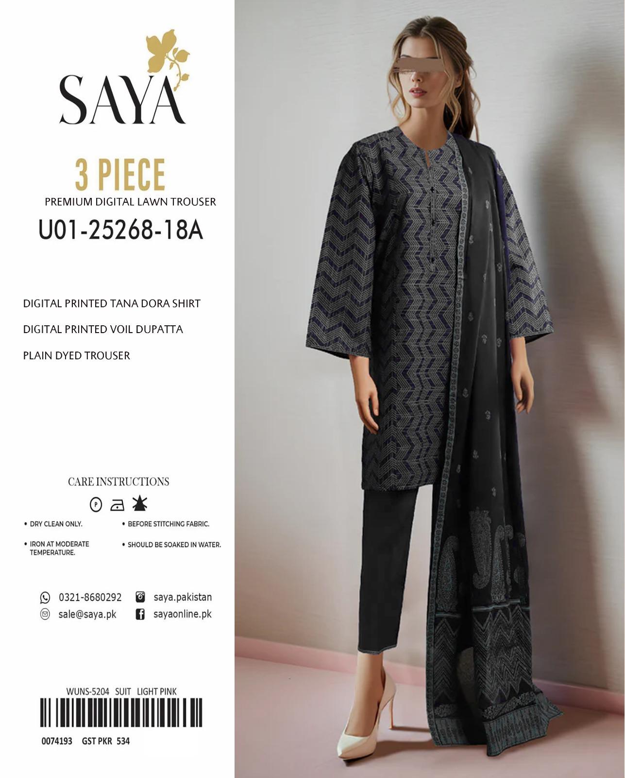 🌸 Elegant 3-Piece Saya Tana Dora Lawn Suit for Women – Unstitched