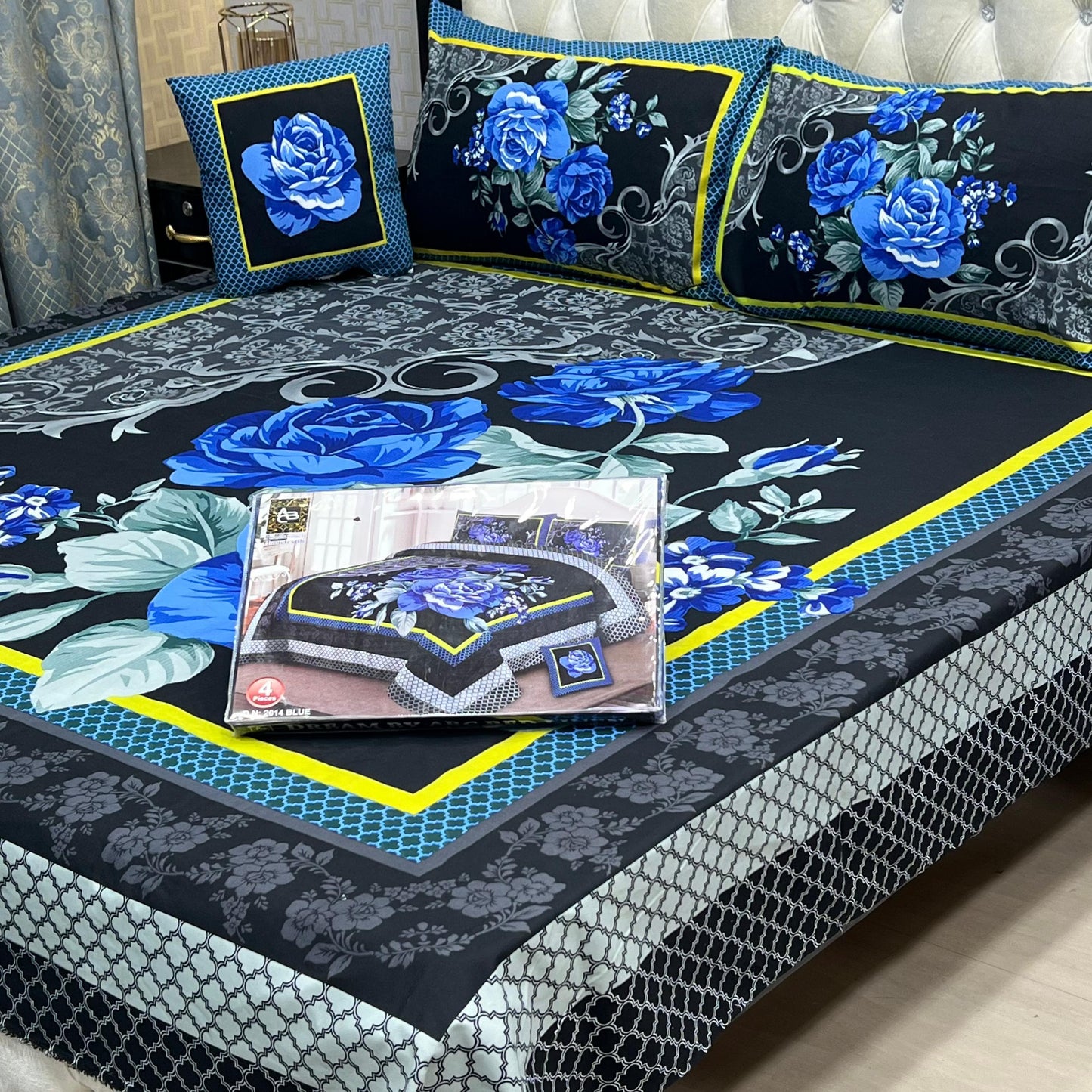 ✨ Dream 4 PCS ✨ 🎗️ Panel print '' 4 piece '' 🎗️ Stuff =. 3 D PANAL BEDSHEET CRYSTAL COTTON
