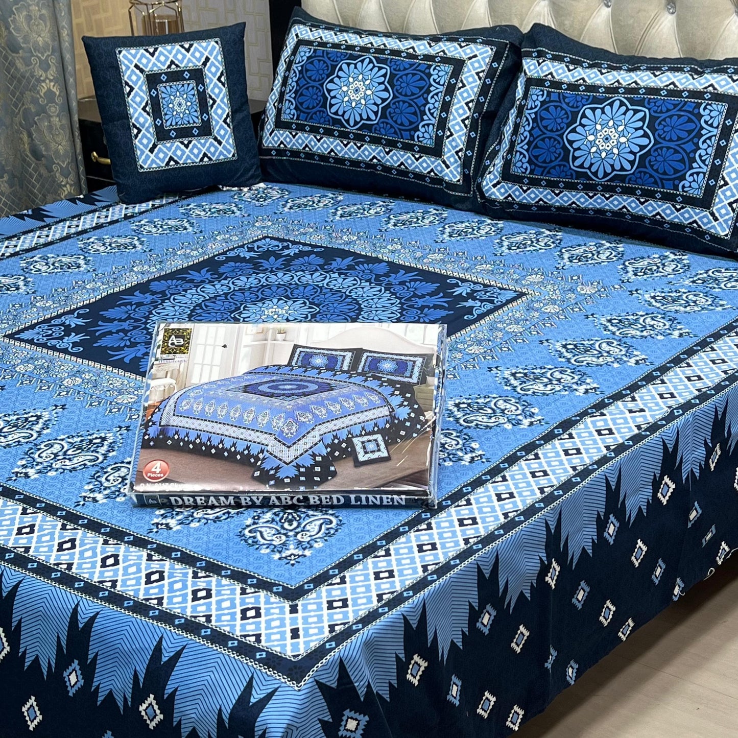 ✨ Dream 4 PCS ✨ 🎗️ Panel print '' 4 piece '' 🎗️ Stuff =. 3 D PANAL BEDSHEET CRYSTAL COTTON
