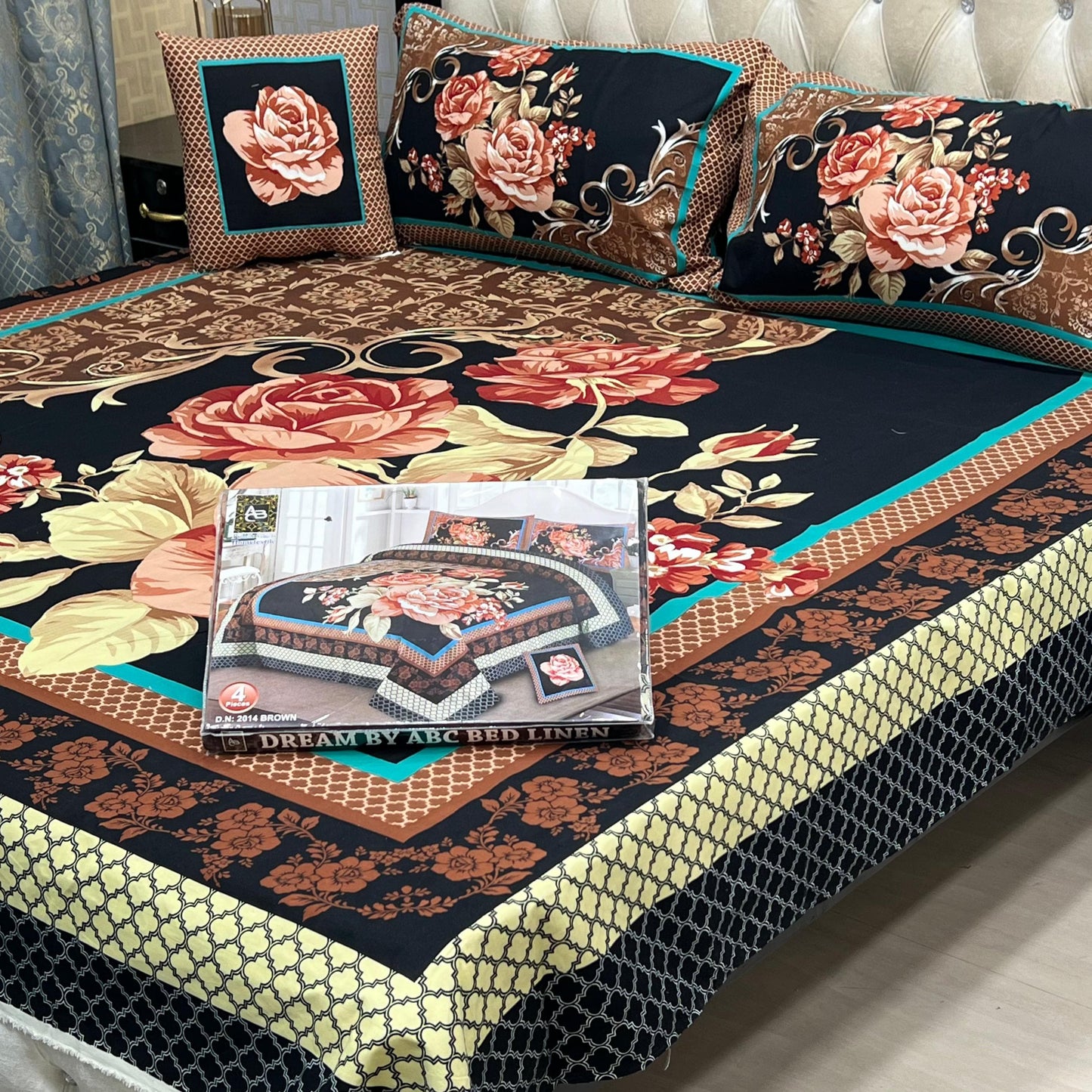 ✨ Dream 4 PCS ✨ 🎗️ Panel print '' 4 piece '' 🎗️ Stuff =. 3 D PANAL BEDSHEET CRYSTAL COTTON
