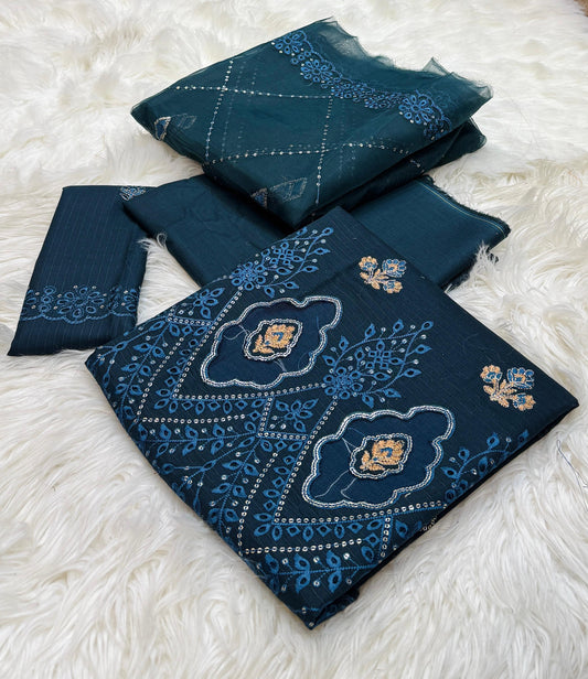 3pc Fancy Embroidery Collection Fabric Lawn