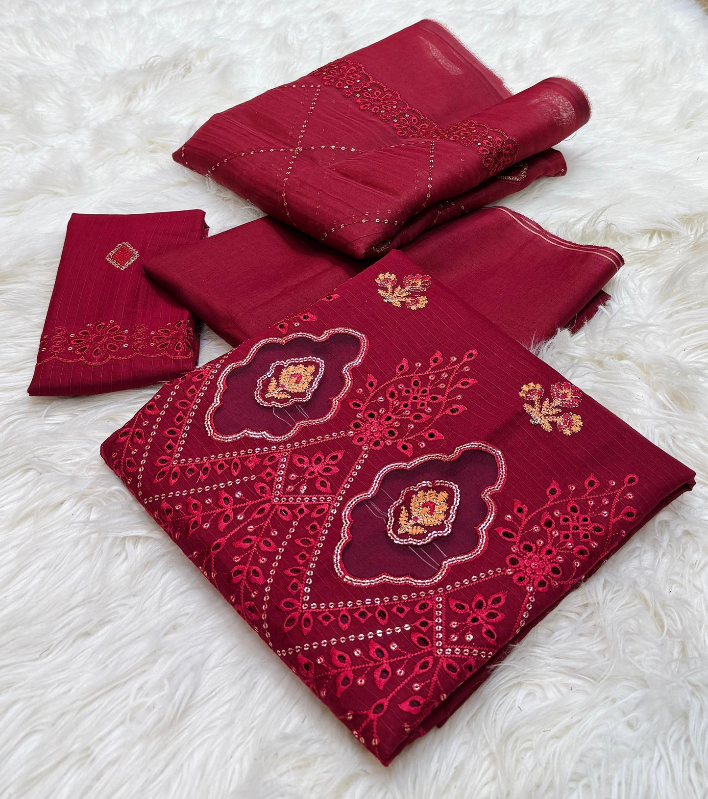 3pc Fancy Embroidery Collection Fabric Lawn