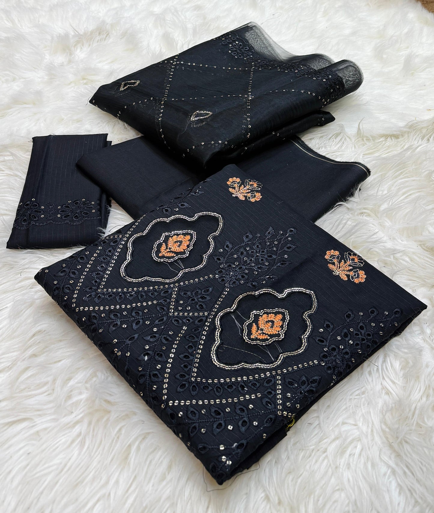 3pc Fancy Embroidery Collection Fabric Lawn