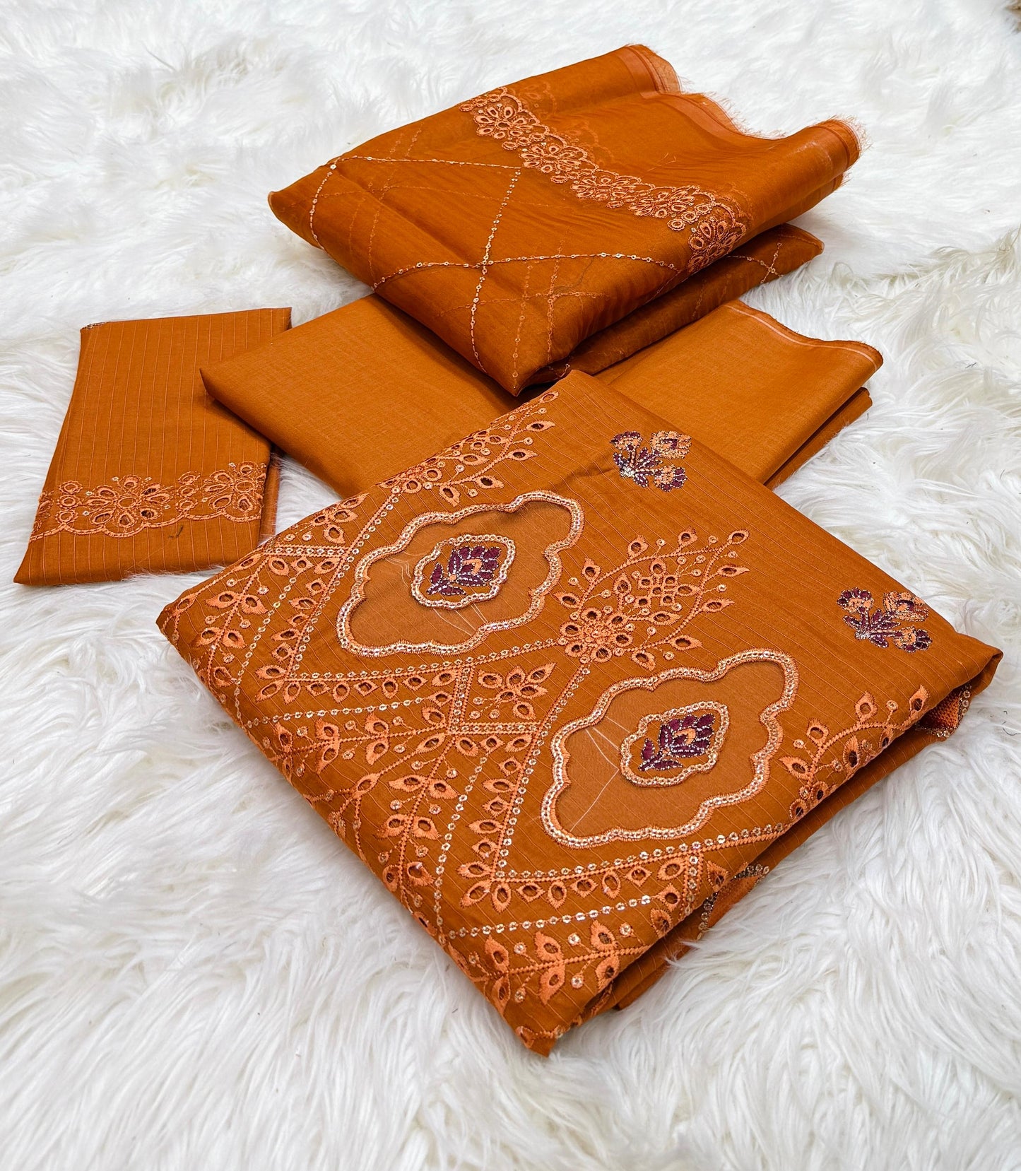 3pc Fancy Embroidery Collection Fabric Lawn