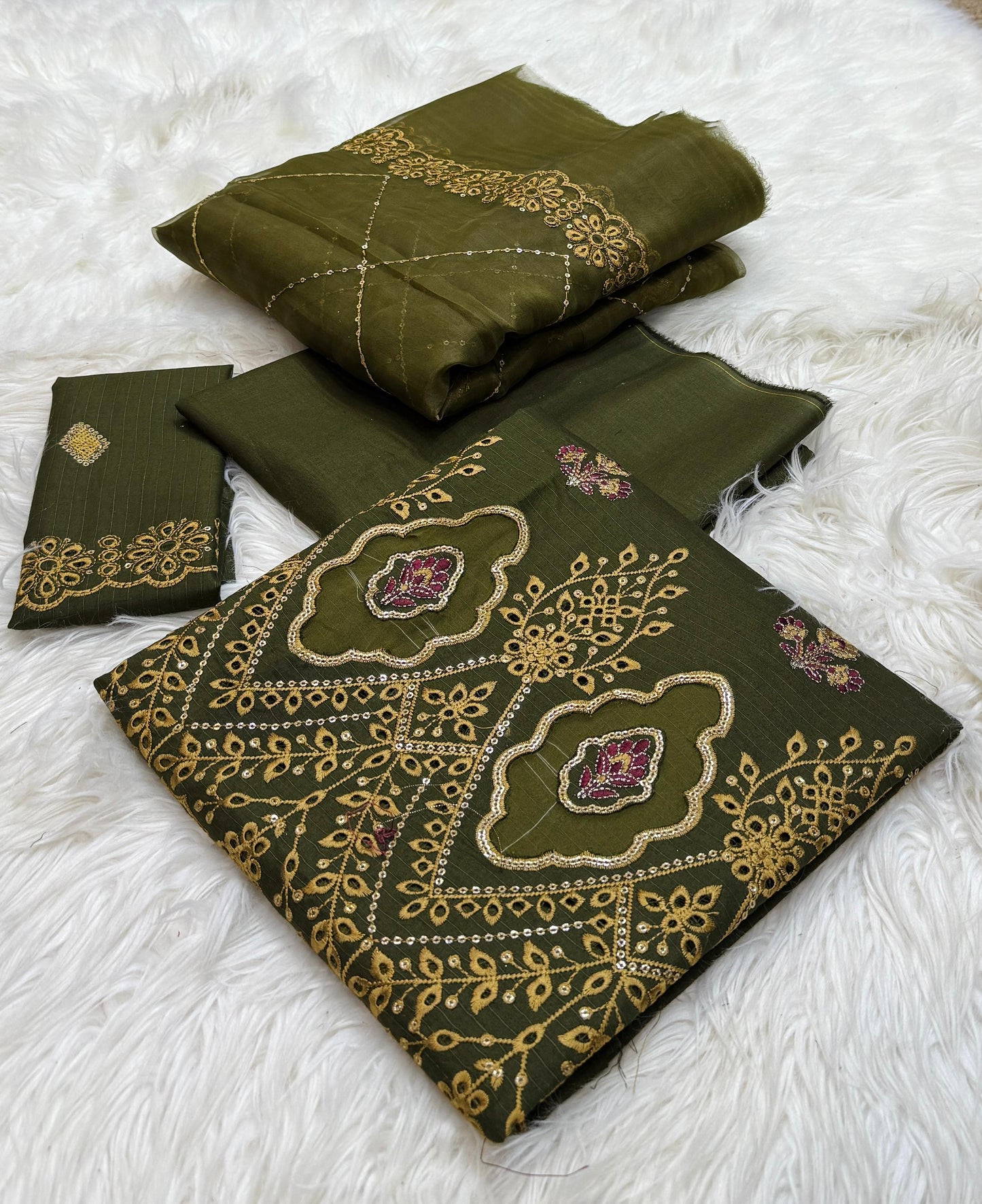 3pc Fancy Embroidery Collection Fabric Lawn