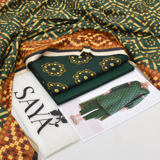 🌸 Elegant 3-Piece Saya Tana Dora Lawn Suit for Women – Unstitched