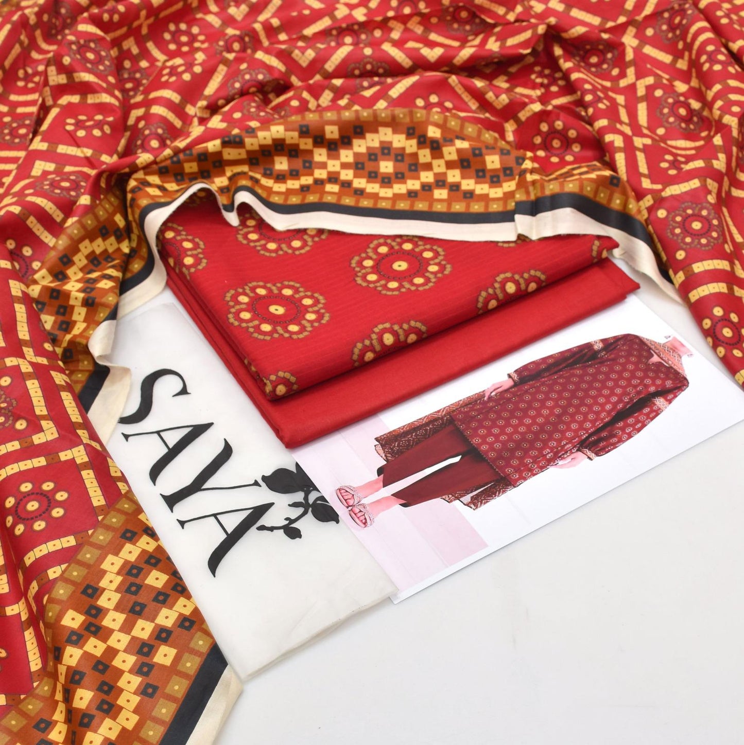 🌸 Elegant 3-Piece Saya Tana Dora Lawn Suit for Women – Unstitched