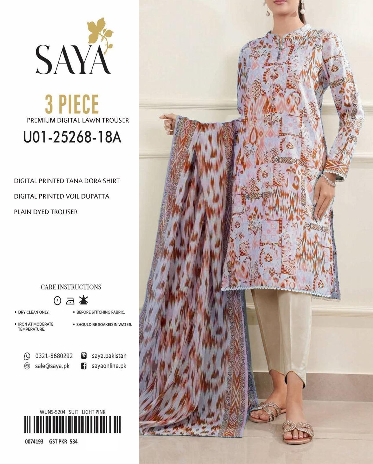 🌸 Elegant 3-Piece Saya Tana Dora Lawn Suit for Women – Unstitched