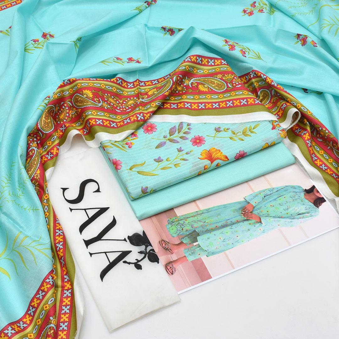 🌸 Elegant 3-Piece Saya Tana Dora Lawn Suit for Women – Unstitched