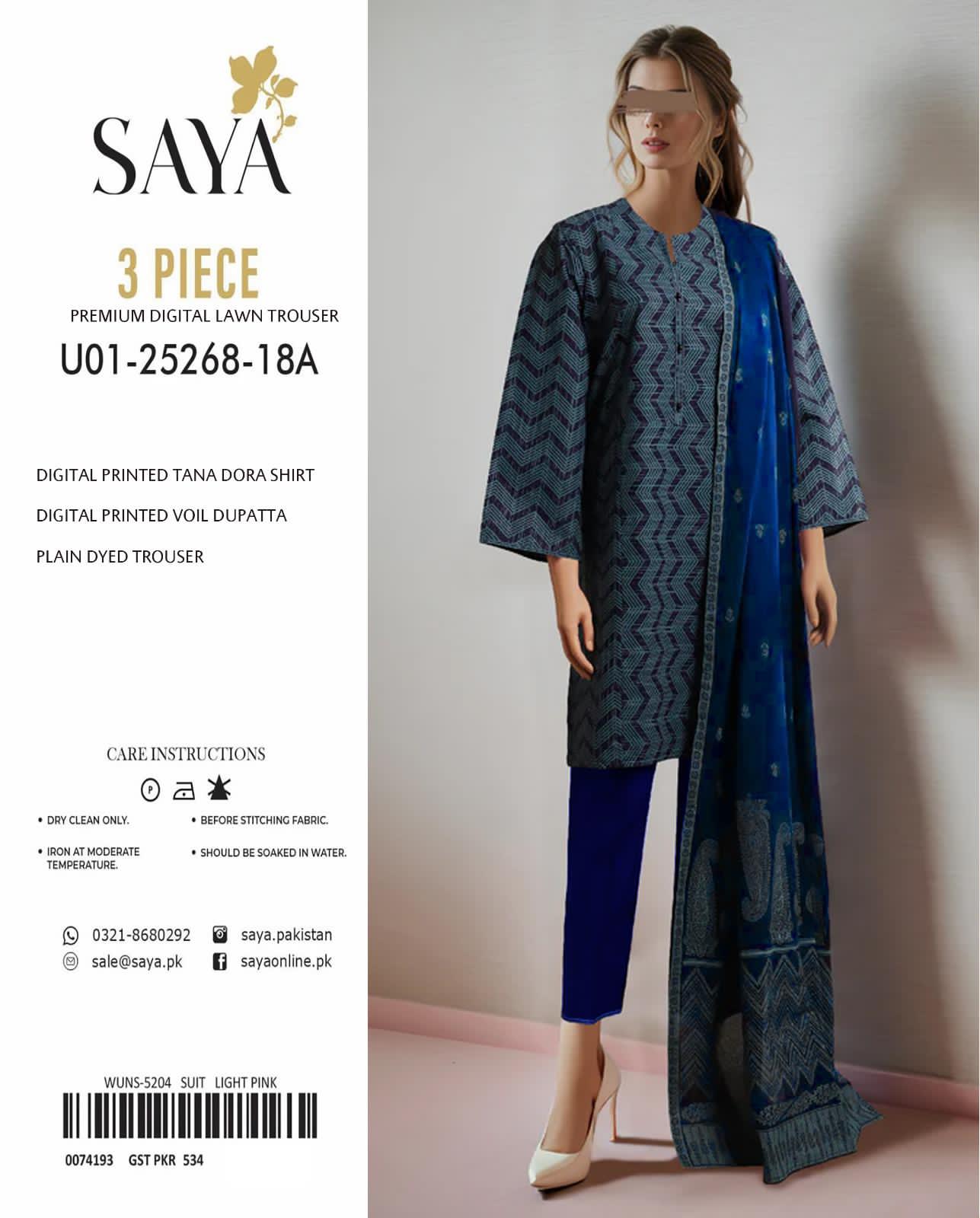 🌸 Elegant 3-Piece Saya Tana Dora Lawn Suit for Women – Unstitched