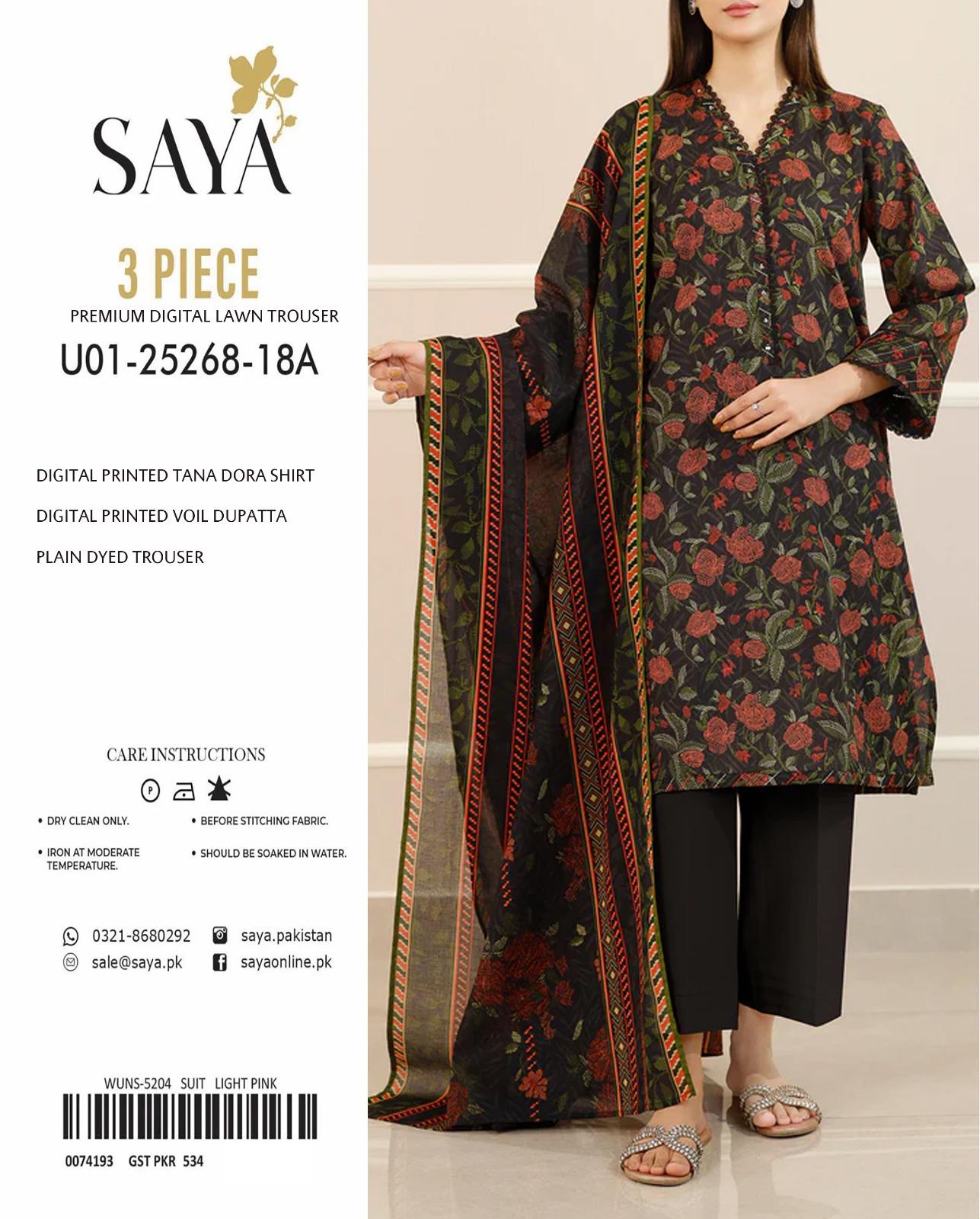 🌸 Elegant 3-Piece Saya Tana Dora Lawn Suit for Women – Unstitched