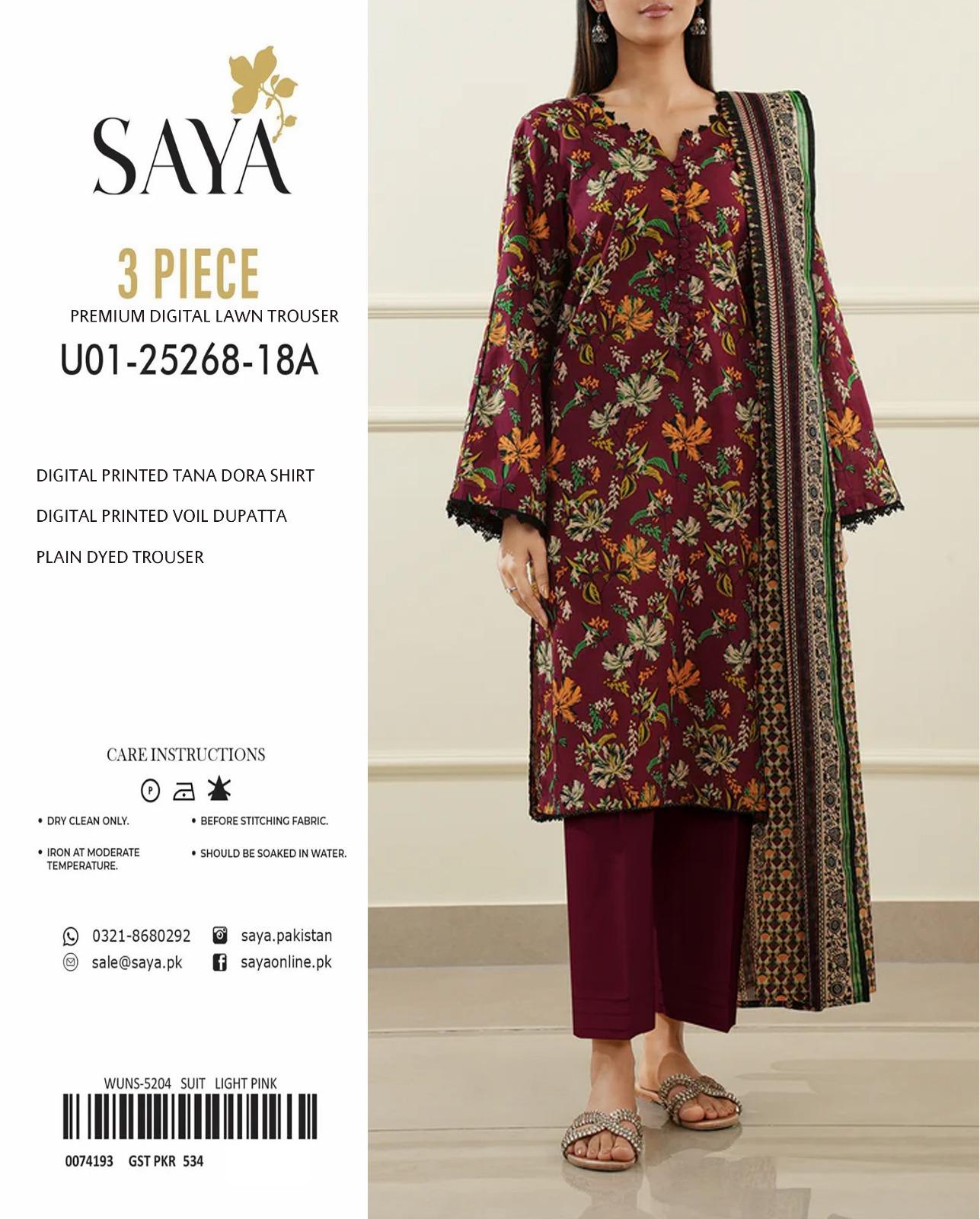 🌸 Elegant 3-Piece Saya Tana Dora Lawn Suit for Women – Unstitched
