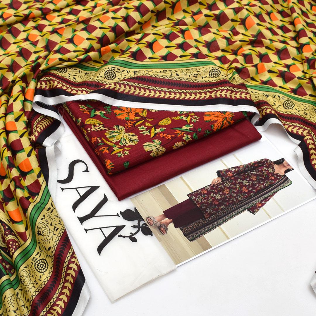 🌸 Elegant 3-Piece Saya Tana Dora Lawn Suit for Women – Unstitched