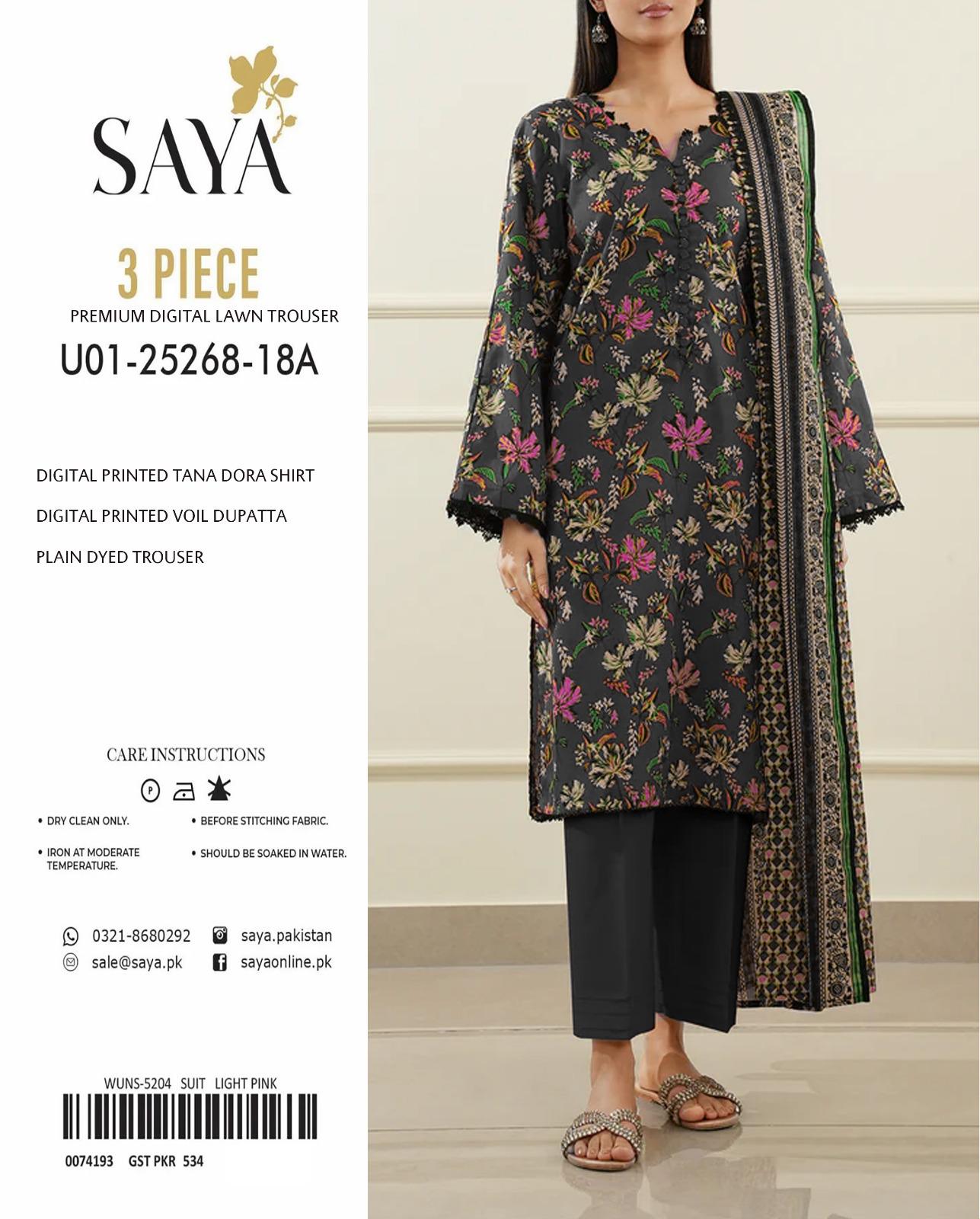 🌸 Elegant 3-Piece Saya Tana Dora Lawn Suit for Women – Unstitched