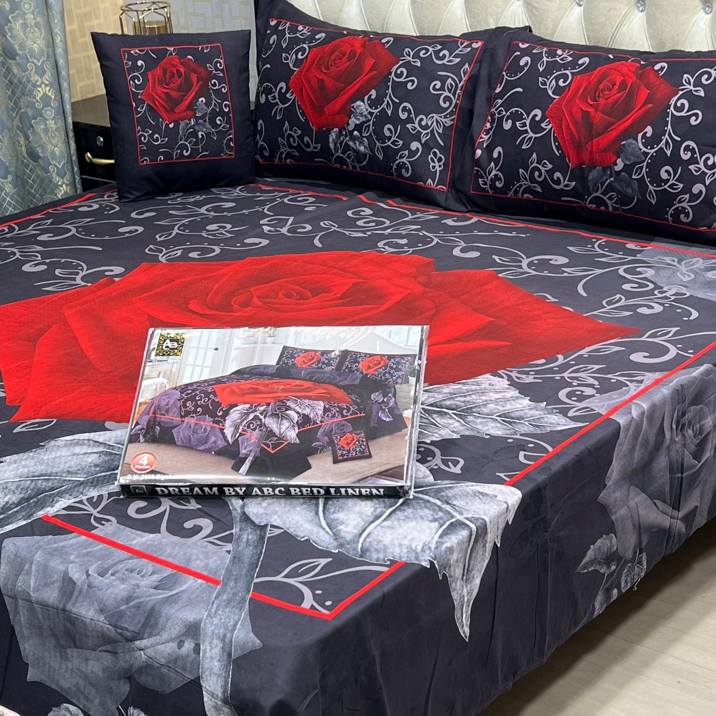 ✨ Dream 4 PCS ✨  🎗️ Panel print '' 4 piece '' 🎗️   Stuff =.   3 D PANAL BEDSHEET CRYSTAL COTTON