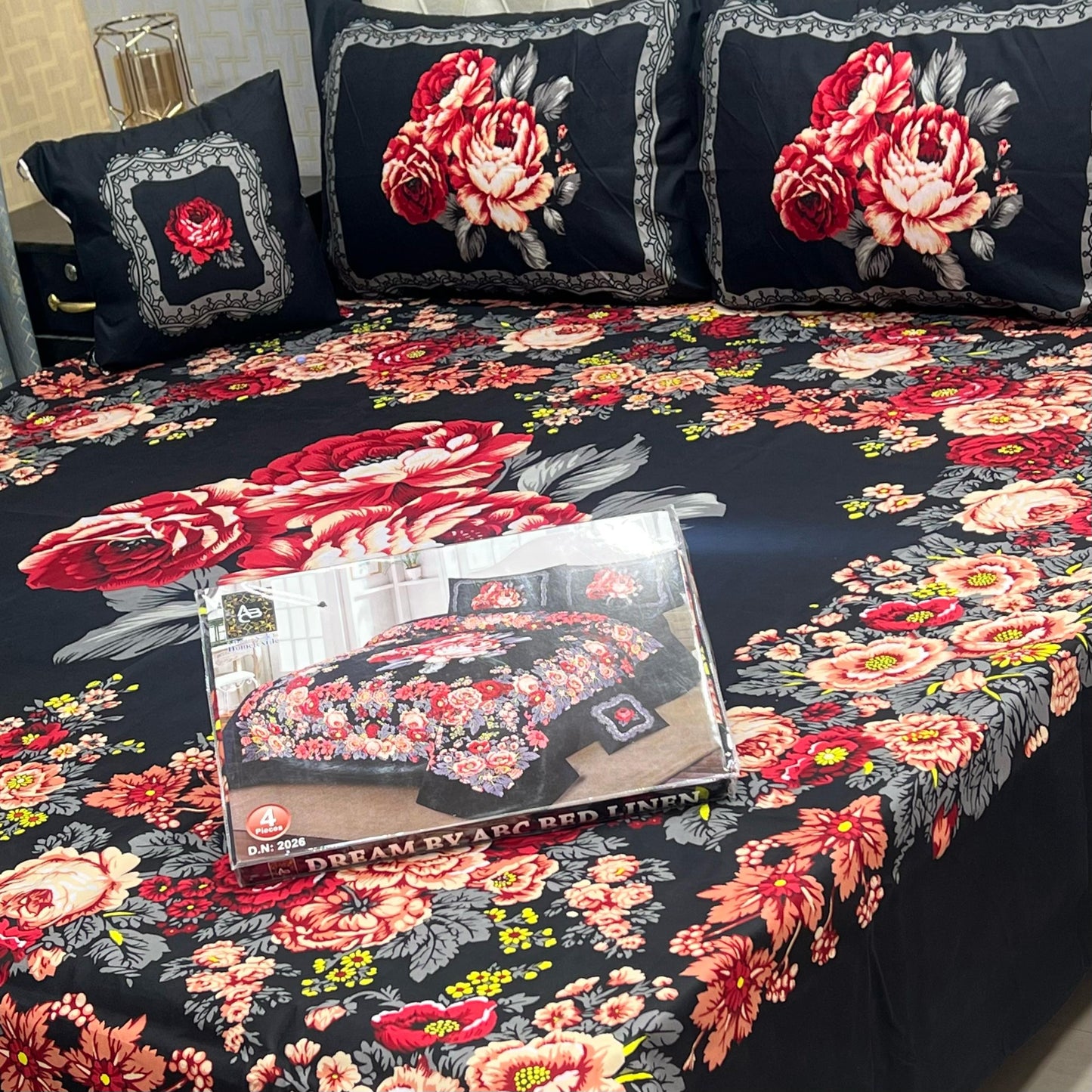 ✨ Dream 4 PCS ✨  🎗️ Panel print '' 4 piece '' 🎗️   Stuff =.   3 D PANAL BEDSHEET CRYSTAL COTTON