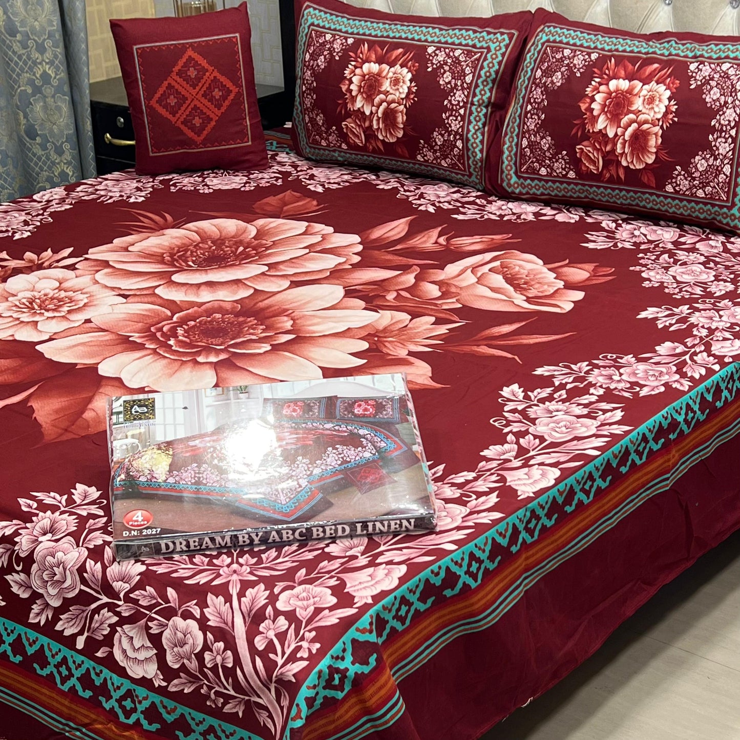✨ Dream 4 PCS ✨  🎗️ Panel print '' 4 piece '' 🎗️   Stuff =.   3 D PANAL BEDSHEET CRYSTAL COTTON