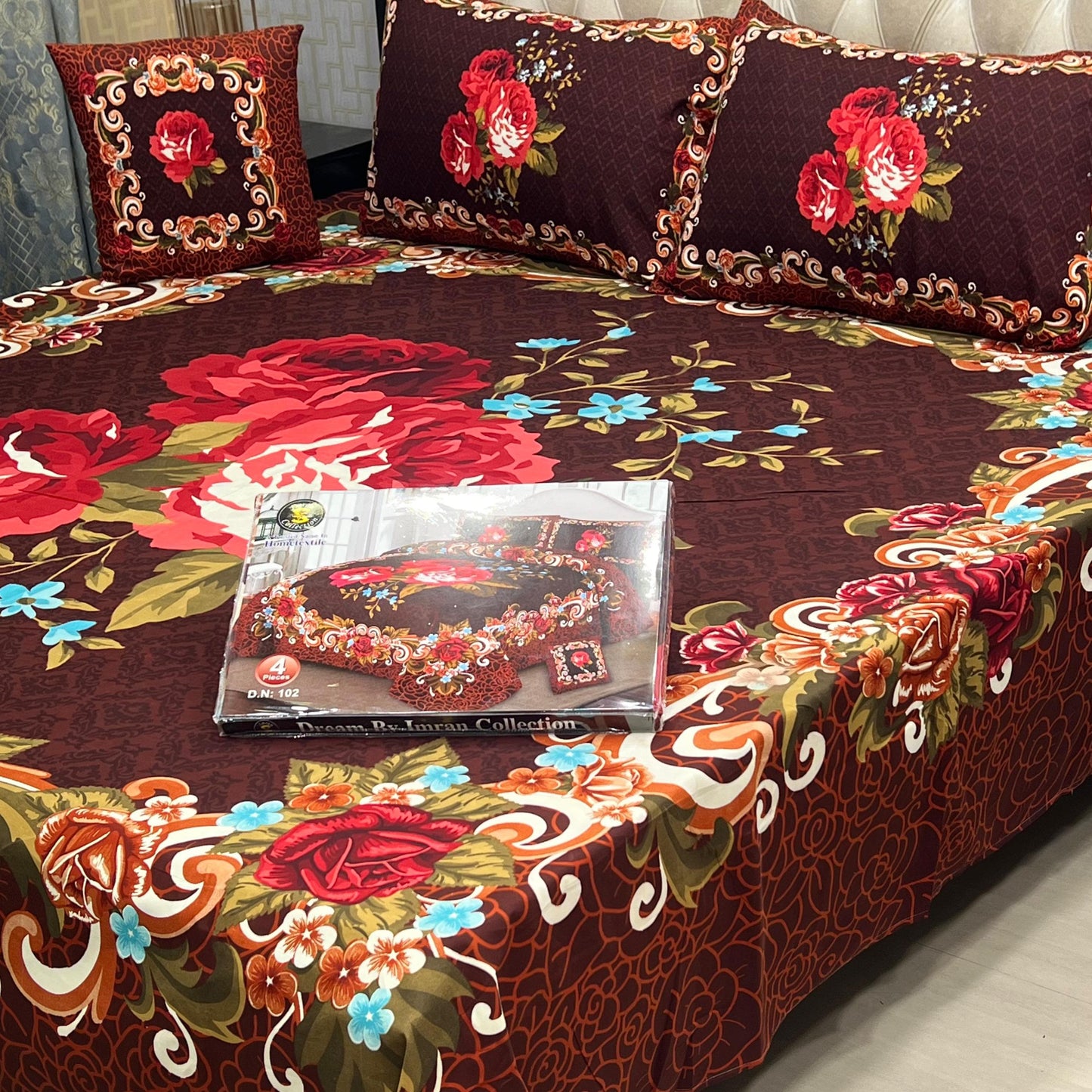 ✨ Dream 4 PCS ✨  🎗️ Panel print '' 4 piece '' 🎗️   Stuff =.   3 D PANAL BEDSHEET CRYSTAL COTTON
