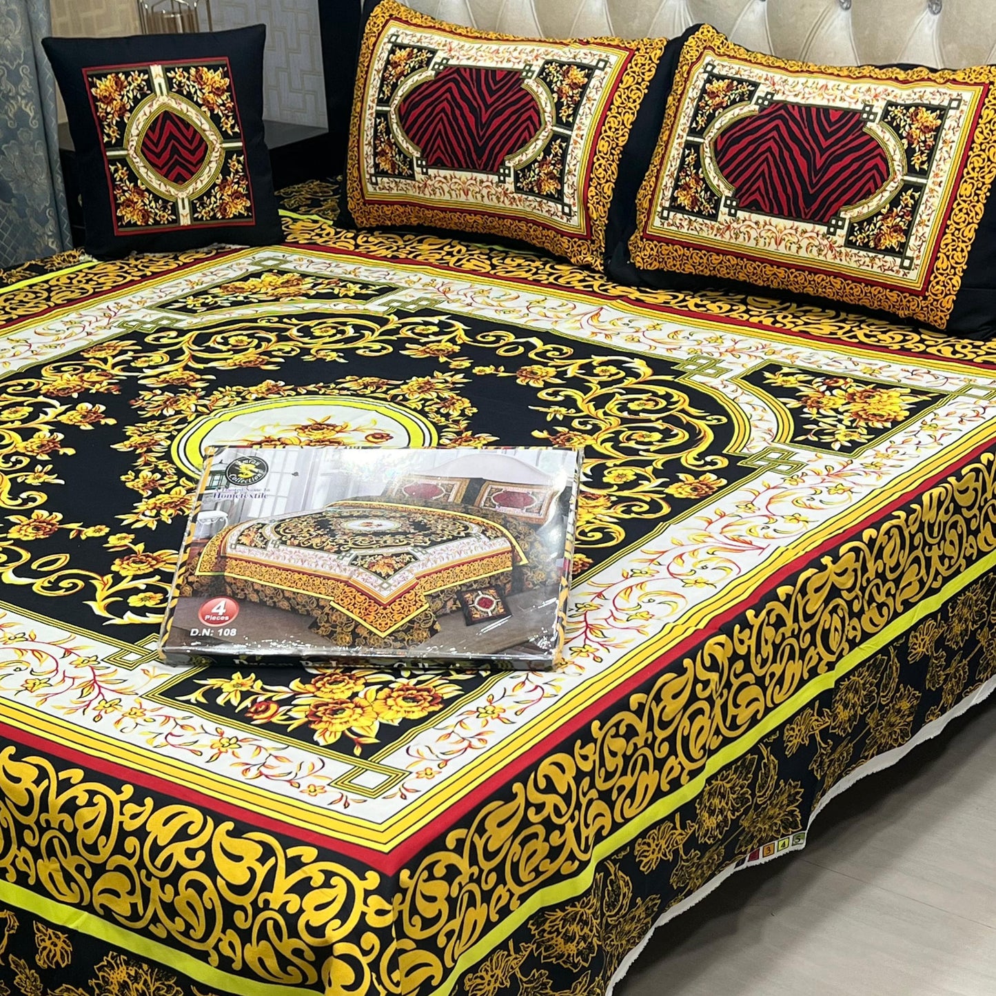 ✨ Dream 4 PCS ✨  🎗️ Panel print '' 4 piece '' 🎗️   Stuff =.   3 D PANAL BEDSHEET CRYSTAL COTTON