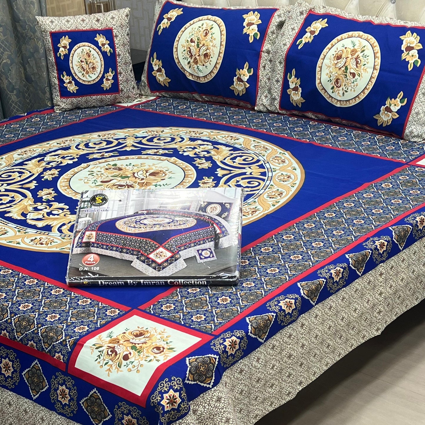 ✨ Dream 4 PCS ✨  🎗️ Panel print '' 4 piece '' 🎗️   Stuff =.   3 D PANAL BEDSHEET CRYSTAL COTTON