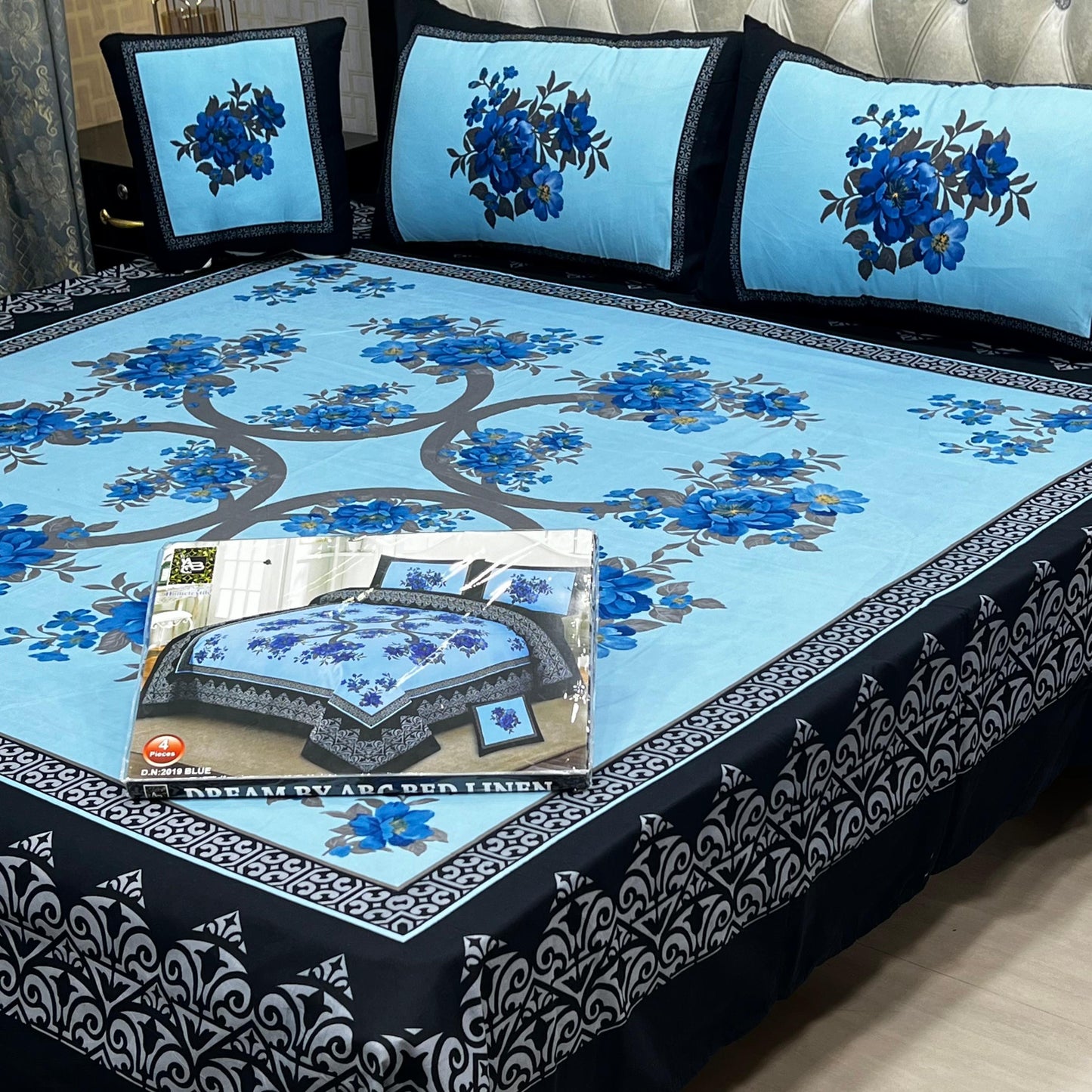 ✨ Dream 4 PCS ✨  🎗️ Panel print '' 4 piece '' 🎗️   Stuff =.   3 D PANAL BEDSHEET CRYSTAL COTTON