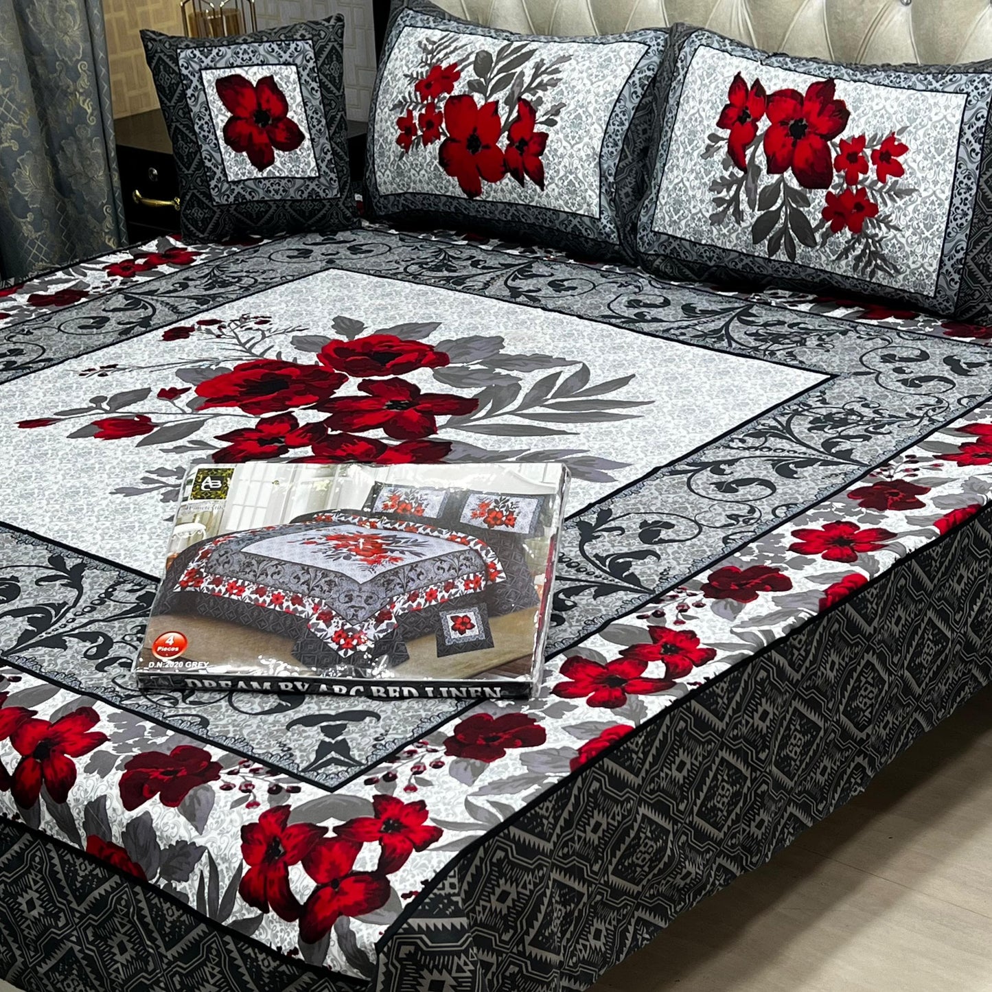 ✨ Dream 4 PCS ✨  🎗️ Panel print '' 4 piece '' 🎗️   Stuff =.   3 D PANAL BEDSHEET CRYSTAL COTTON