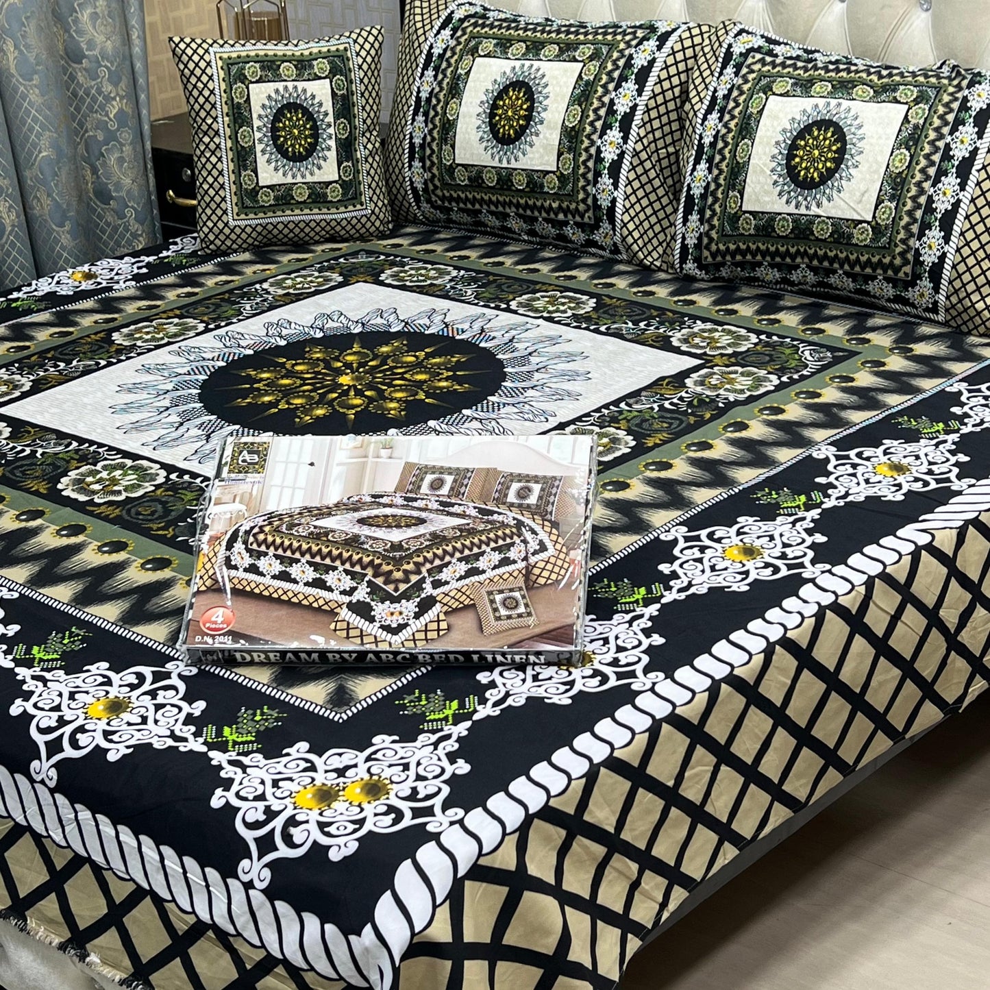 ✨ Dream 4 PCS ✨  🎗️ Panel print '' 4 piece '' 🎗️   Stuff =.   3 D PANAL BEDSHEET CRYSTAL COTTON
