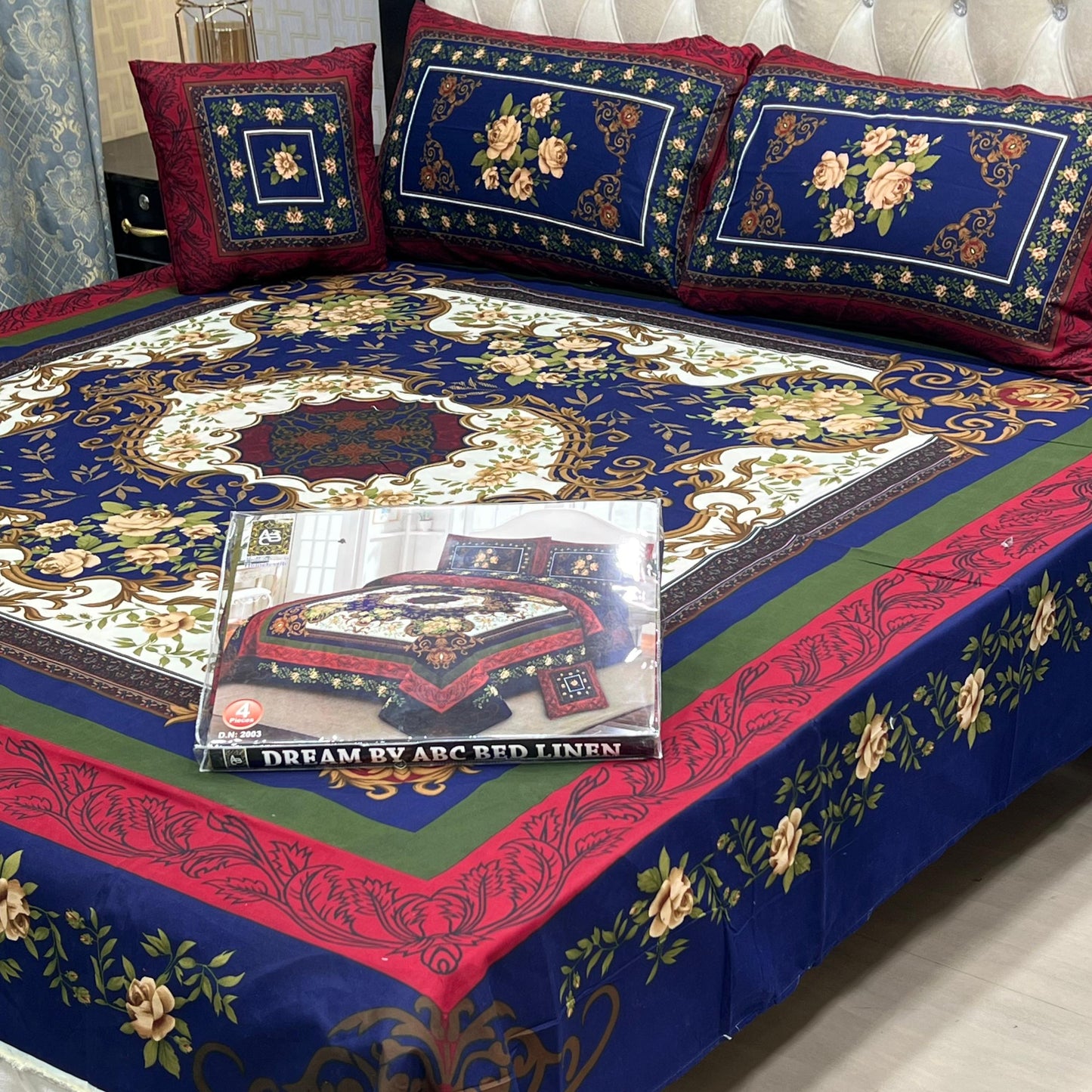 ✨ Dream 4 PCS ✨  🎗️ Panel print '' 4 piece '' 🎗️   Stuff =.   3 D PANAL BEDSHEET CRYSTAL COTTON