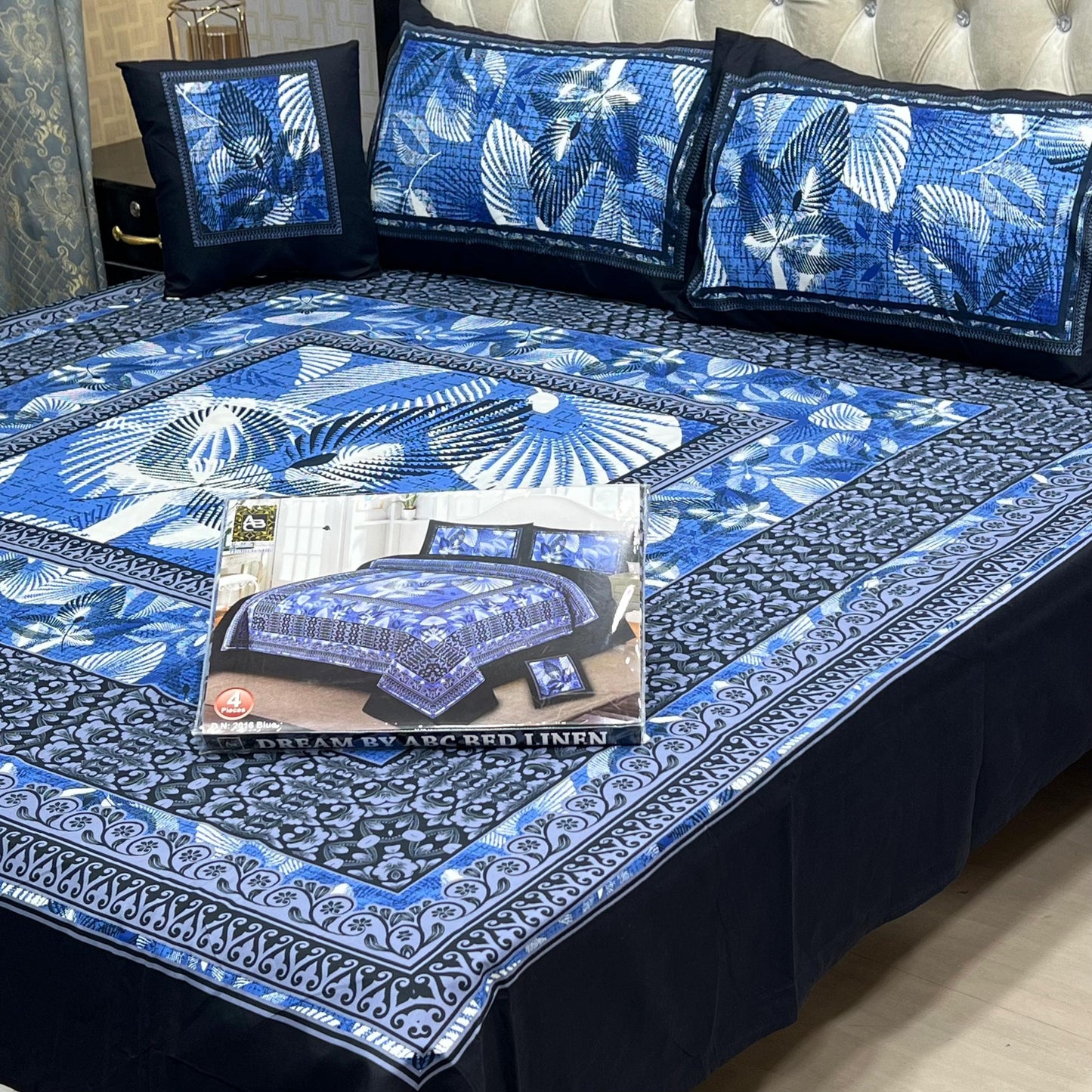 ✨ Dream 4 PCS ✨  🎗️ Panel print '' 4 piece '' 🎗️   Stuff =.   3 D PANAL BEDSHEET CRYSTAL COTTON