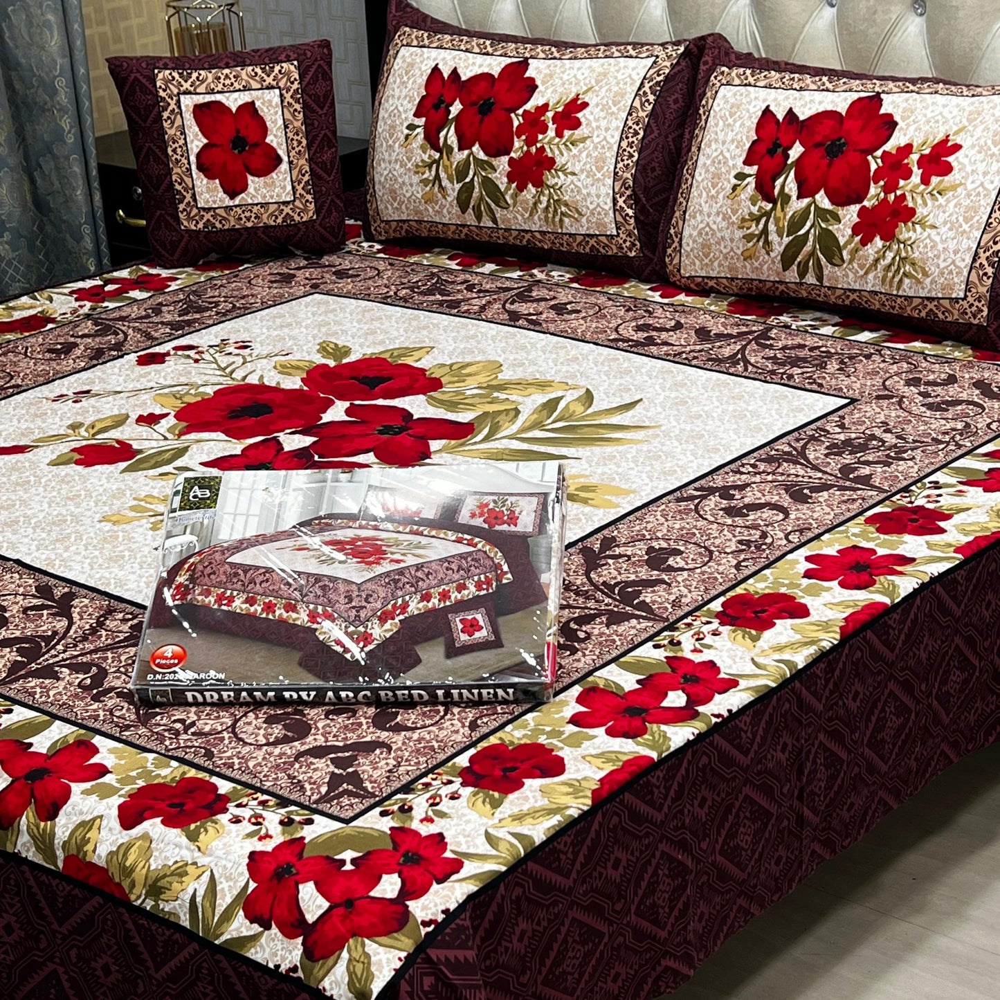 ✨ Dream 4 PCS ✨  🎗️ Panel print '' 4 piece '' 🎗️   Stuff =.   3 D PANAL BEDSHEET CRYSTAL COTTON